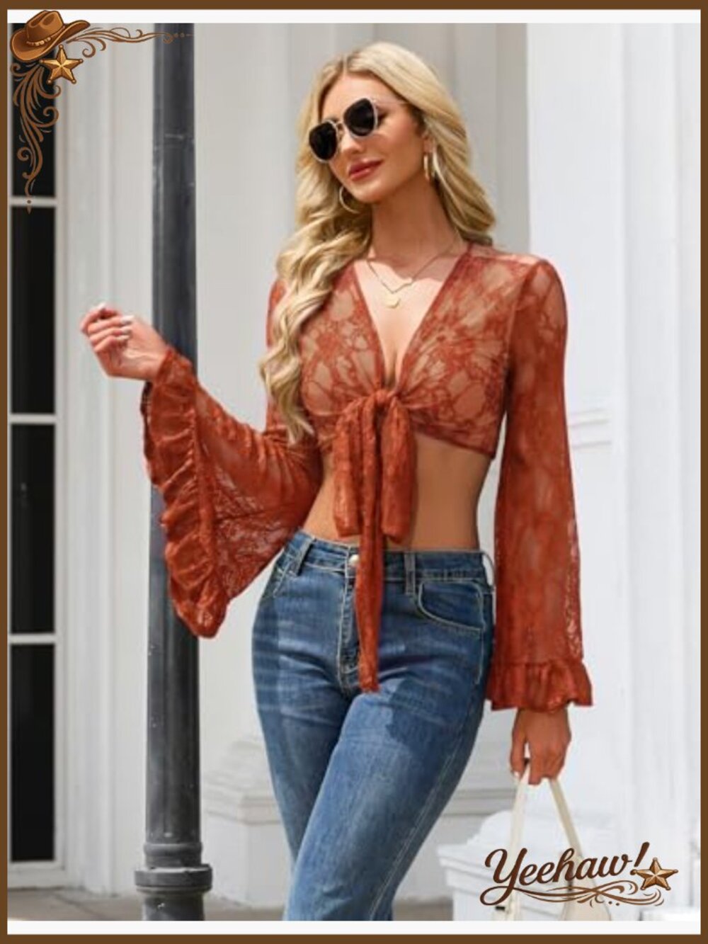 Flow Lace Bell Sleeve Crop Boho Blouse Festival Hippie Top - Picture 5 of 7